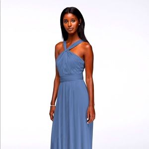 David’s Bridal Y-neck long mesh dress